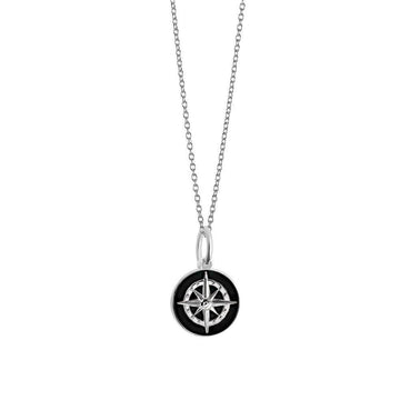Silver Mini Black Enamel Compass Charm