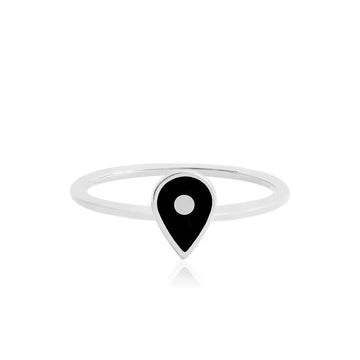 Silver Map Pin Ring with Black Enamel
