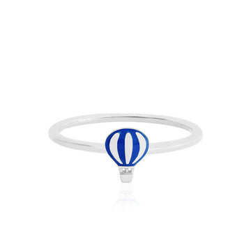 Silver Hot Air Balloon Ring, Blue Enamel