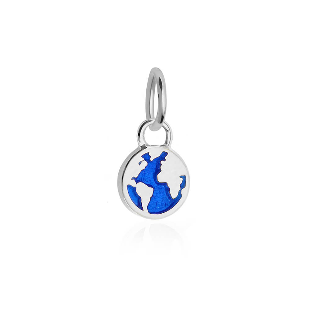 Mini Silver Globe Charm with Blue Enamel (Ships Dec.) (6649915015352)