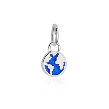 Gift: Blue Enamel Mini Globe Charm, Silver