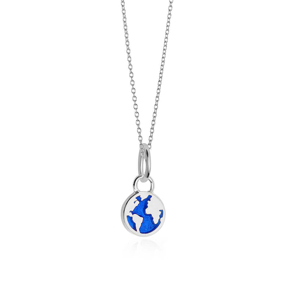 Silver Blue Enamel Globe Charm, Mini - JET SET CANDY (6649915015352)