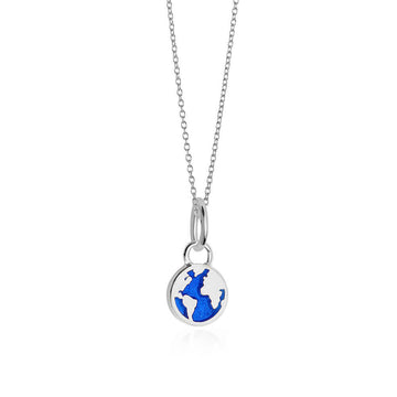 Gift: Blue Enamel Mini Globe Charm, Silver