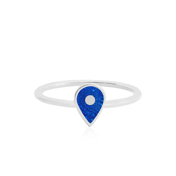 Silver Map Pin Ring Blue Enamel (7)