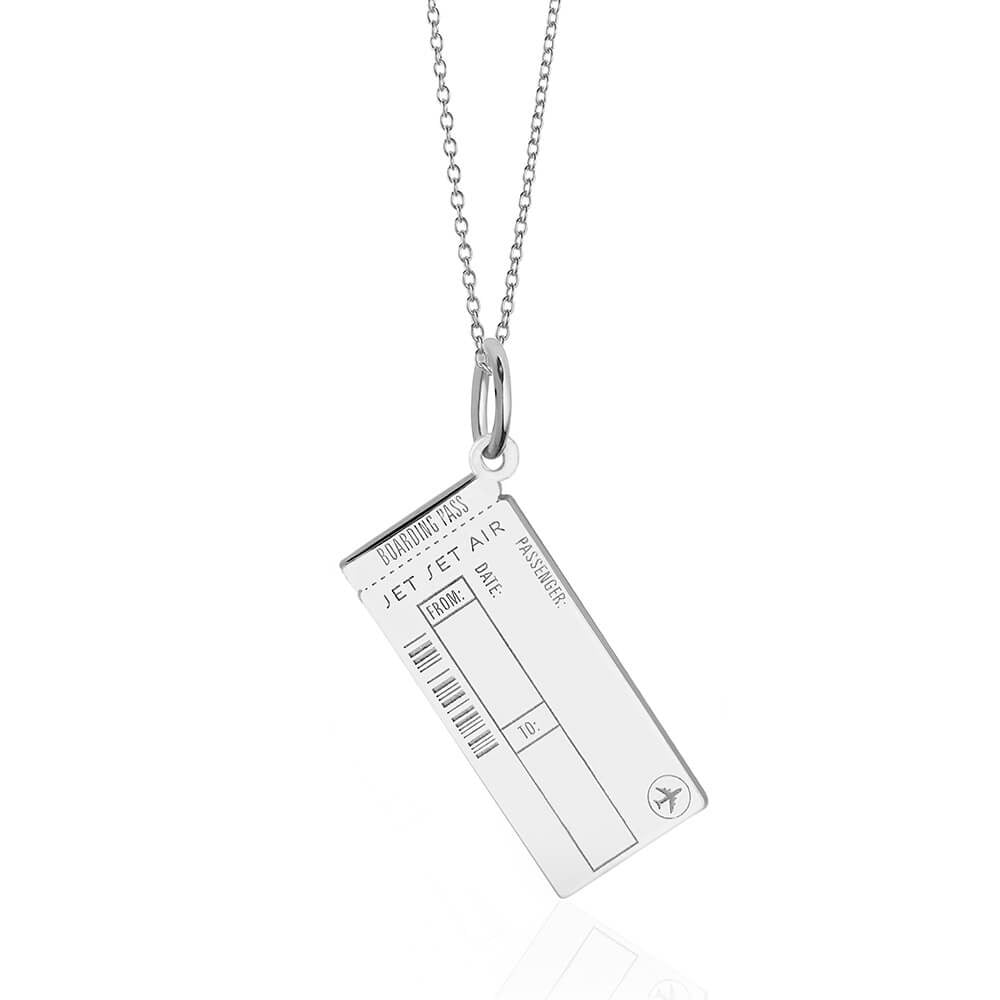 Photo of a Sterling Silver Boarding Pass Charm from JET SET CANDY shown on a white background.