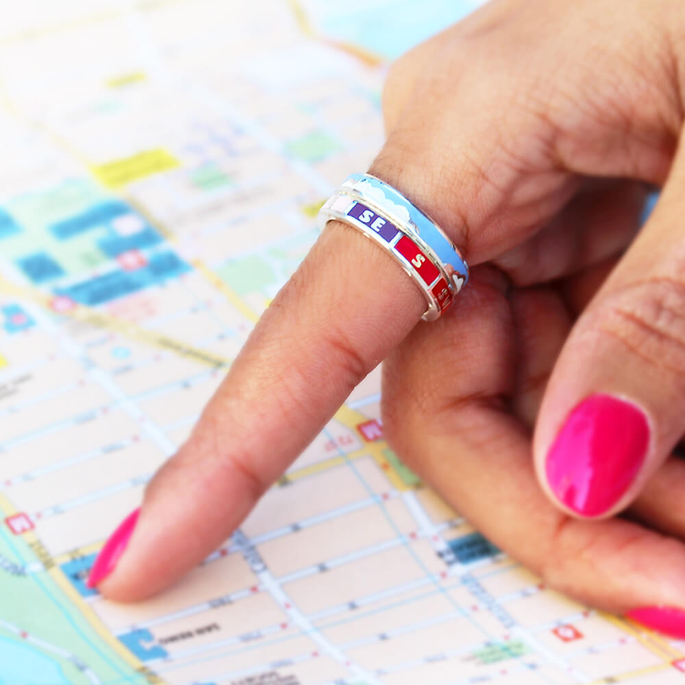 Silver Rainbow Enamel Compass Ring (6080810483896)