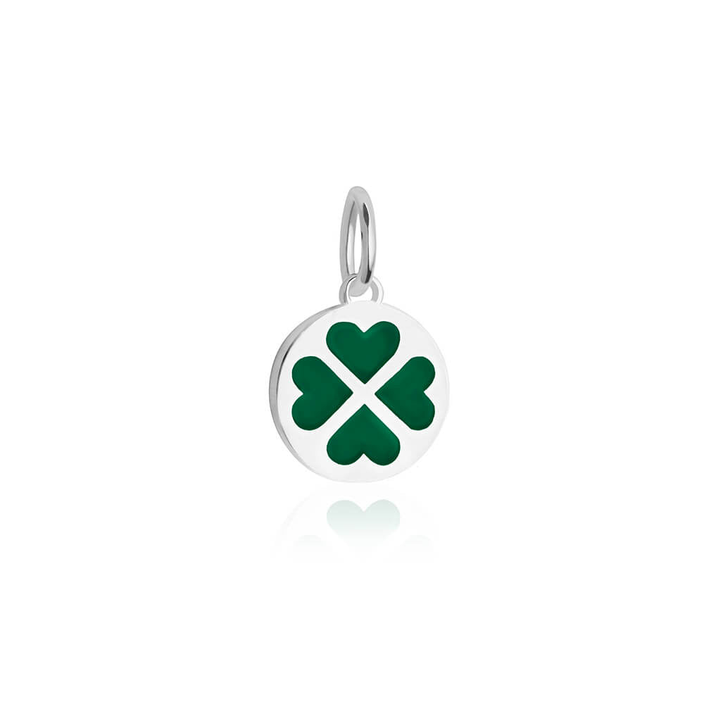 Mini Silver 4 leaf clover charm with green enamel - JET SET CANDY (6546619728056)