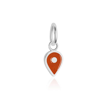 Silver Map Pin Charm Dark Orange Enamel, Mini