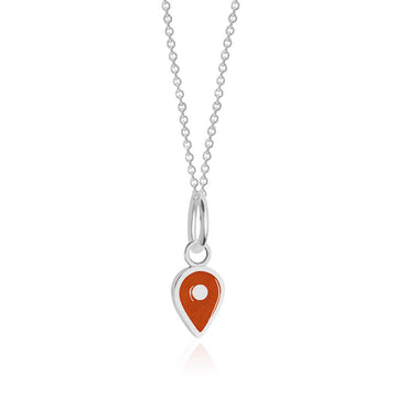 Silver Map Pin Charm Dark Orange Enamel, Mini