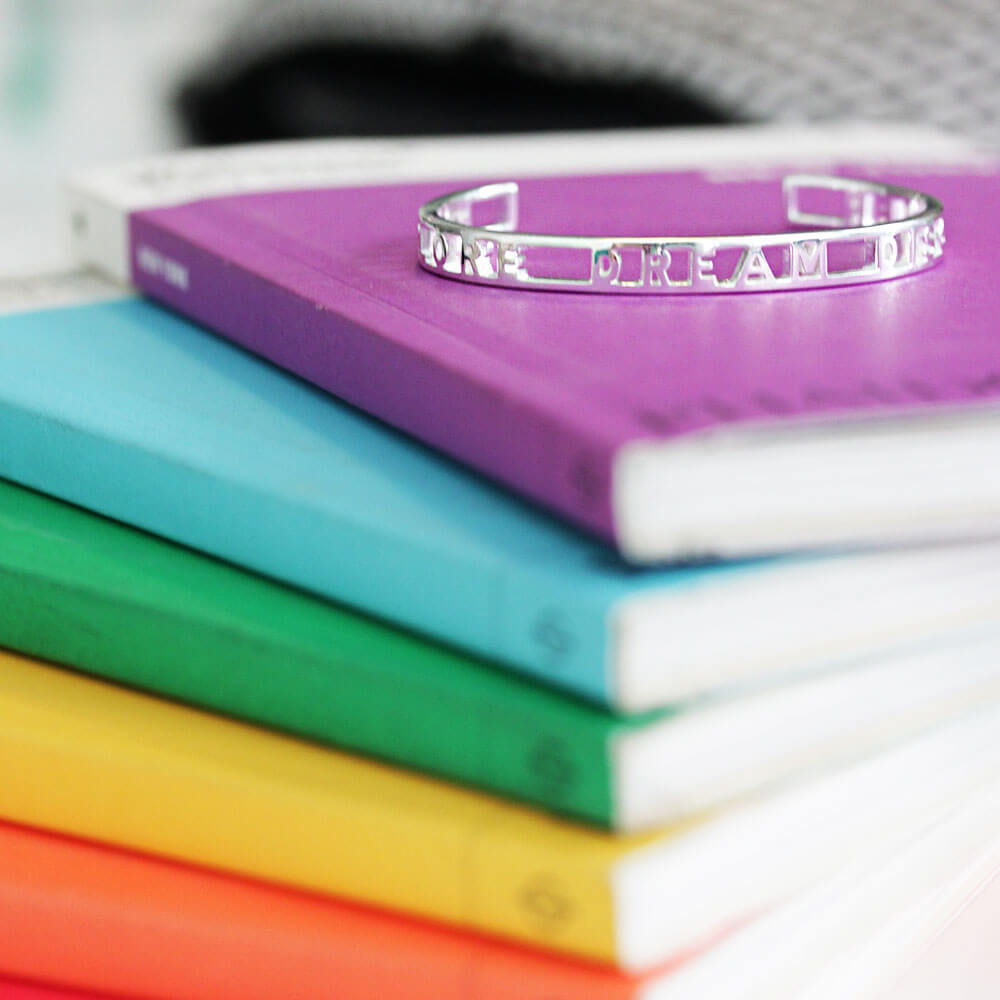 Silver Travel Cuff Bracelet, Explore Dream Discover - JET SET CANDY  (1720178671674)