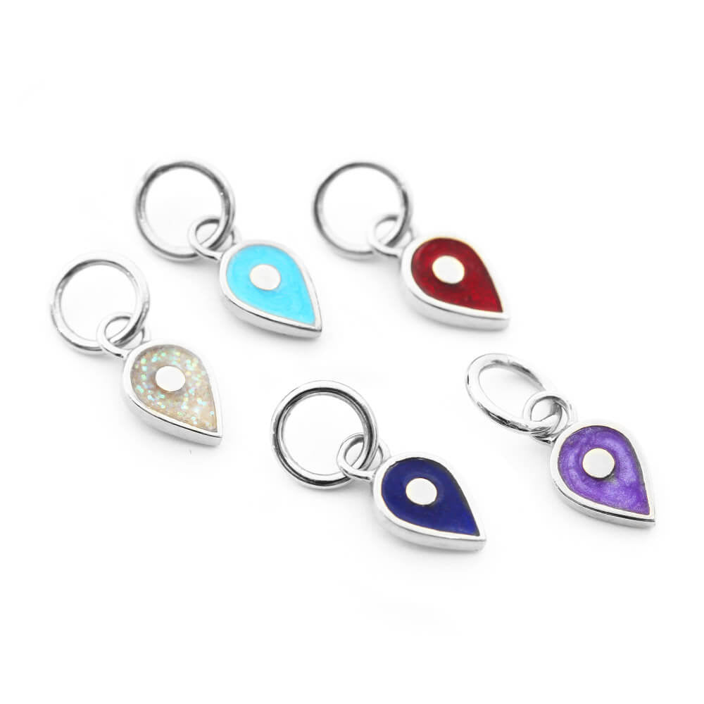 Silver July Map Pin Charm with Ruby Enamel - JET SET CANDY (7532597674232)