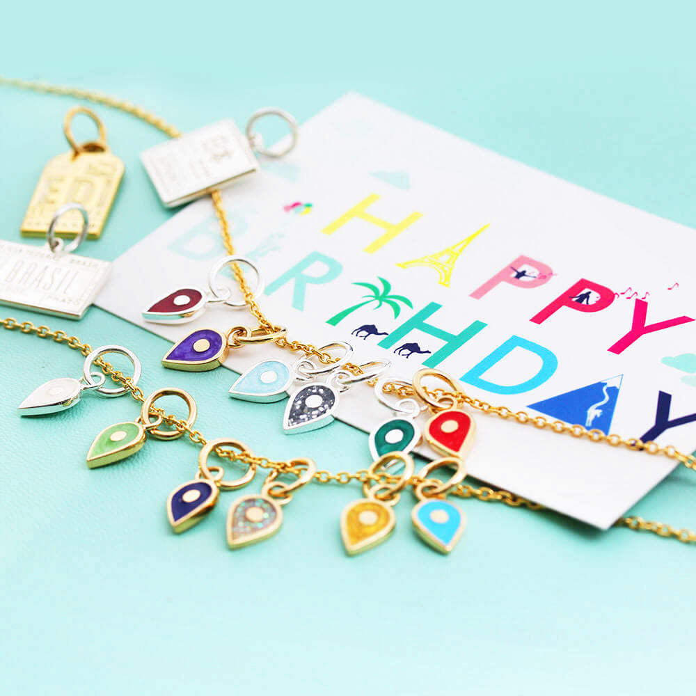 Solid Gold May Map Pin Charm with Emerald Enamel - JET SET CANDY (7532598198520)