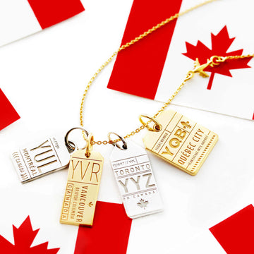 Gold Canada Charm, YQB Quebec City Luggage Tag