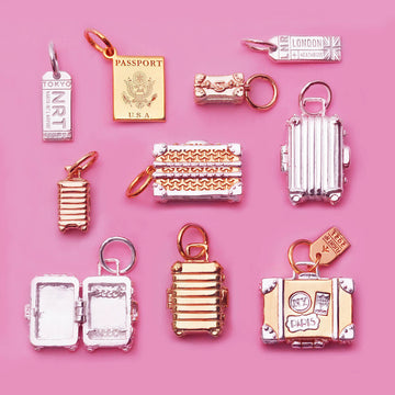 Silver & Gold Vintage Suitcase Charm with Stickers