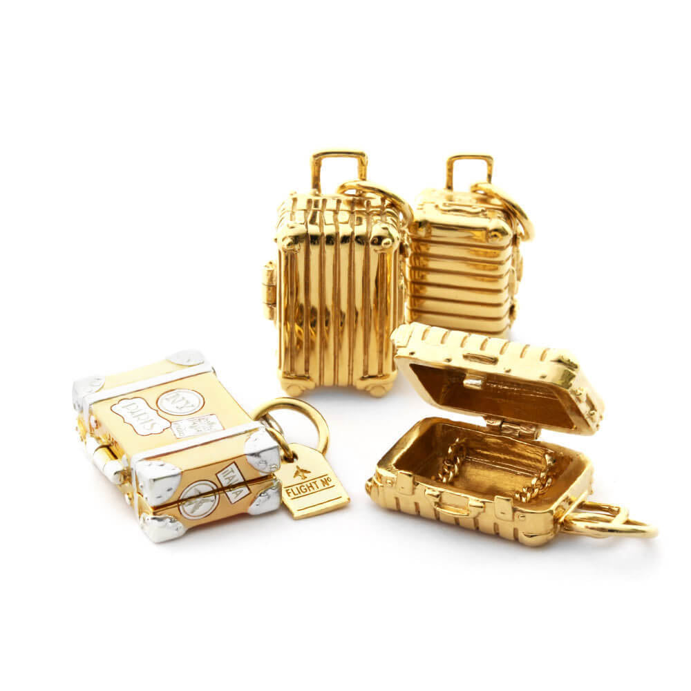 Vintage Suitcase with Stickers Charm Gold