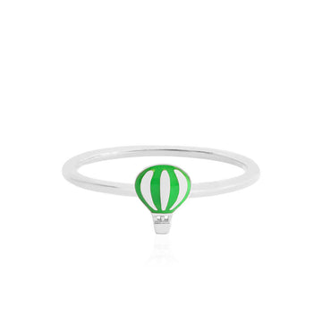 Silver Hot Air Balloon Ring, Green Enamel