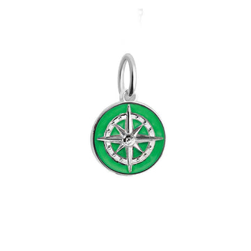 Silver Mini Green Enamel Compass Charm