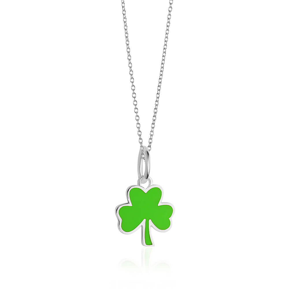 Mini Silver 3-Leaf Clover Charm with Green Enamel - JET SET CANDY (6546619596984)