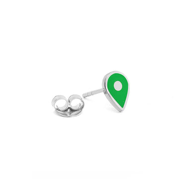 Single Stud: Silver Map Pin with Green Enamel