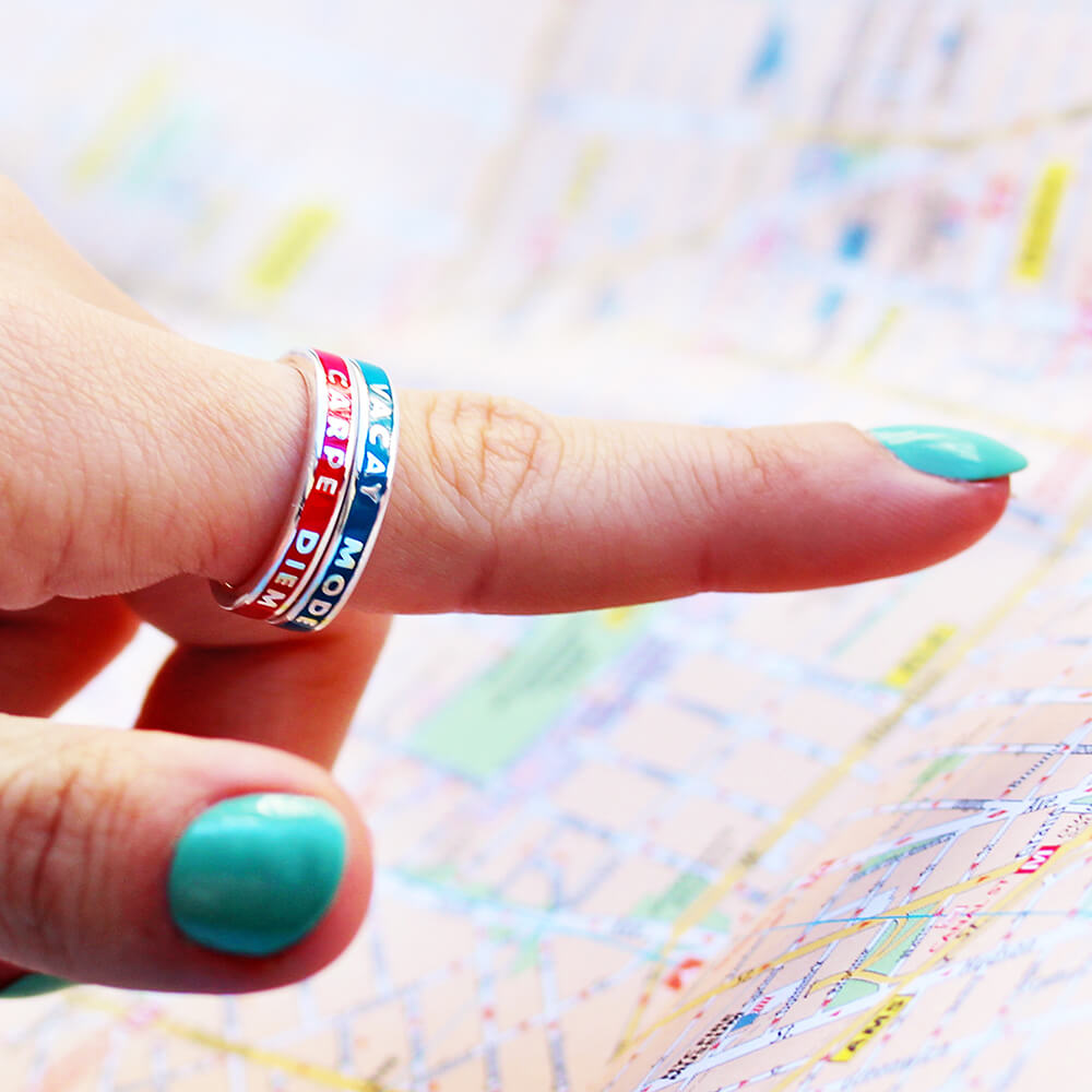 Silver Vacay Mode Ring with Teal Green Enamel (6080810680504)