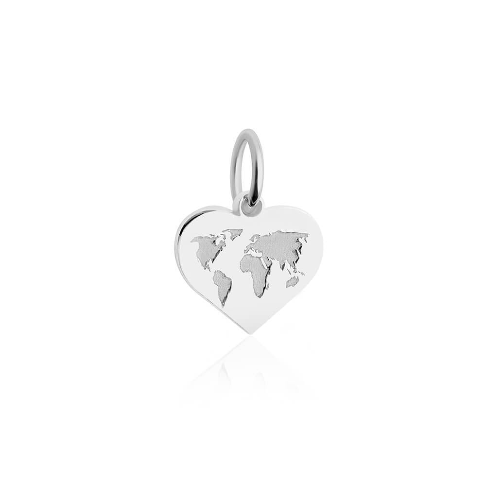 Mini Silver World Heart Map Charm (SHIPS JUNE) - JET SET CANDY  (4550133940312)