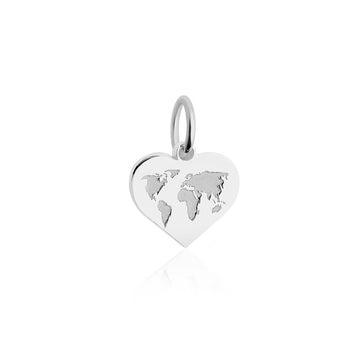 Mini Silver World Heart Map Charm