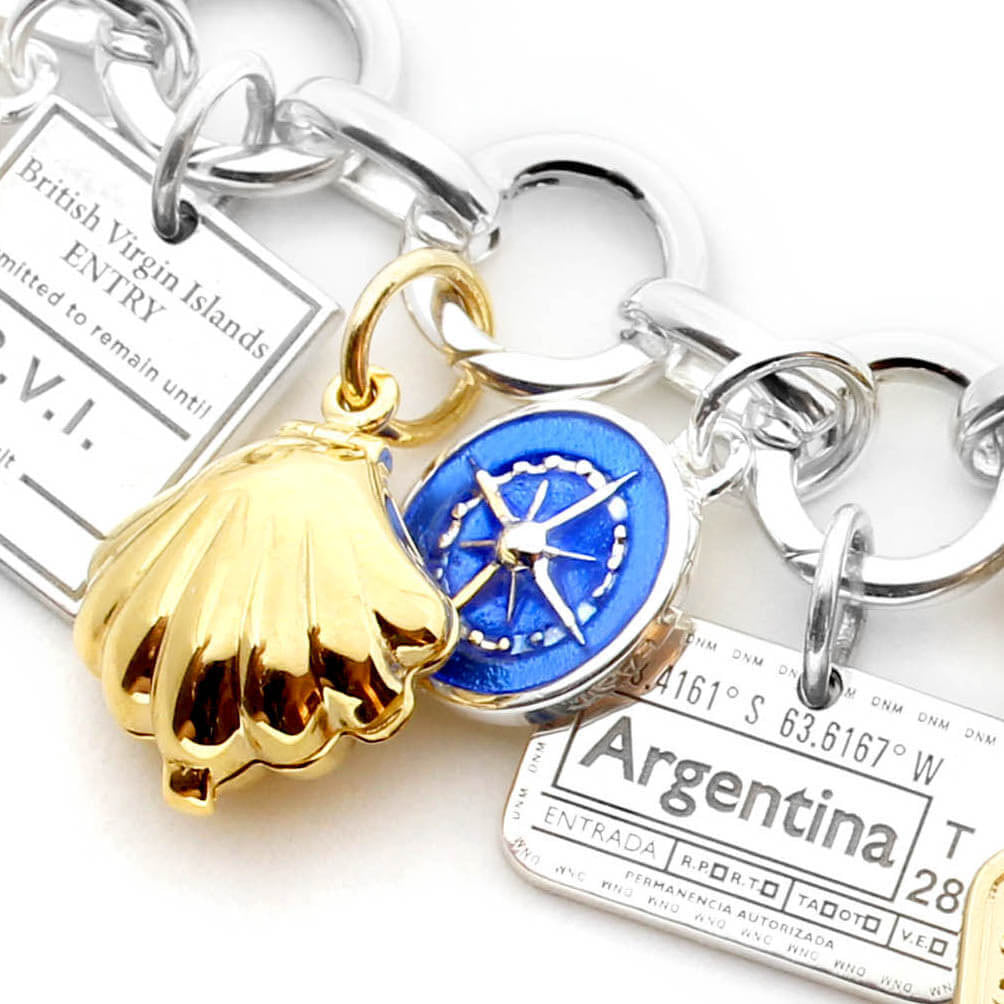 Gold Mini Royal Blue Enamel Compass Charm (SHIPS JUNE) - JET SET CANDY  (4440637898840)