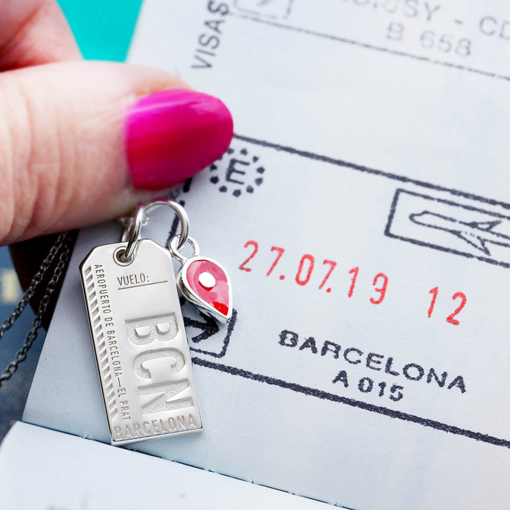 Silver July Map Pin Charm with Ruby Enamel - JET SET CANDY (7532597674232)