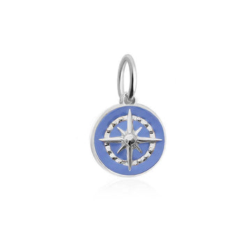 Silver Mini Light Blue Enamel Compass Charm