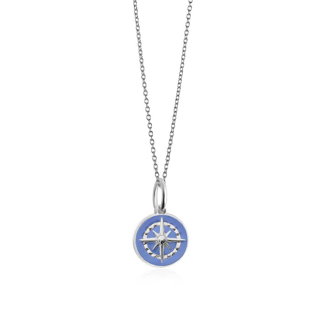 Silver Mini Light Blue Enamel Compass Charm - JET SET CANDY  (4440626921560)