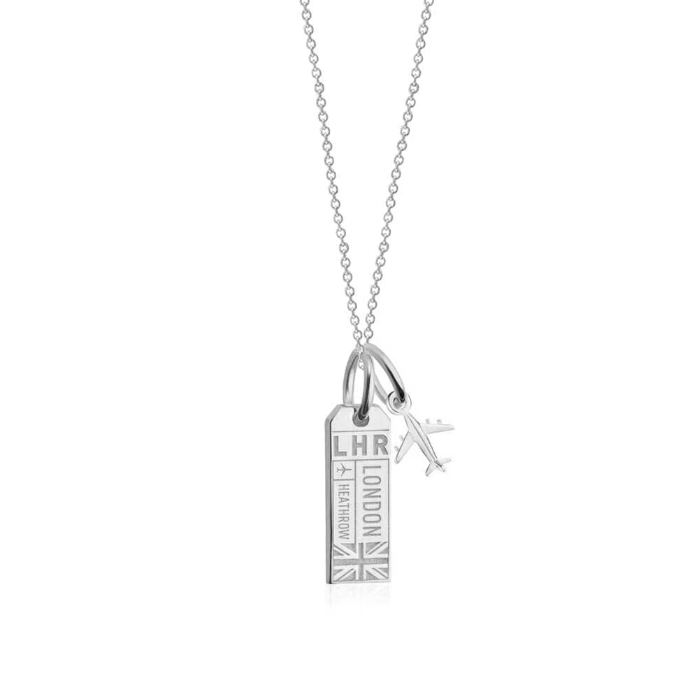 Mini Silver London Necklace, LHR Luggage Tag Charm (SHIPS JUNE) - JET SET CANDY  (2355917586490)