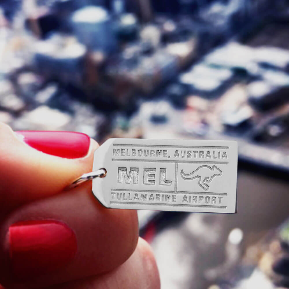 Sterling Silver Australia Charm, Melbourne MEL Luggage Tag (SHIPS JUNE) - JET SET CANDY  (2474486595642)