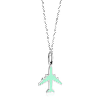 Silver Airplane Charm with Mint Enamel