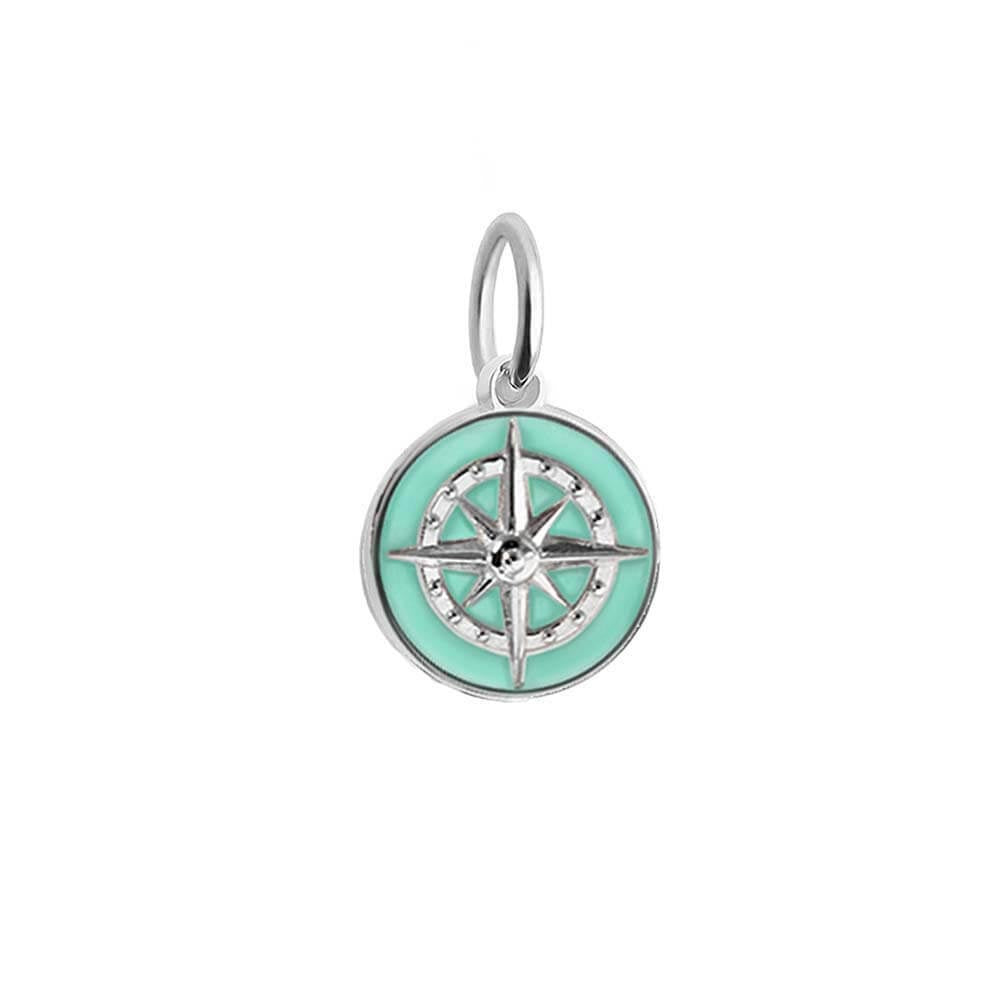 Silver Mini Mint Enamel Compass Charm (SHIPS JUNE) - JET SET CANDY  (4440633344088)