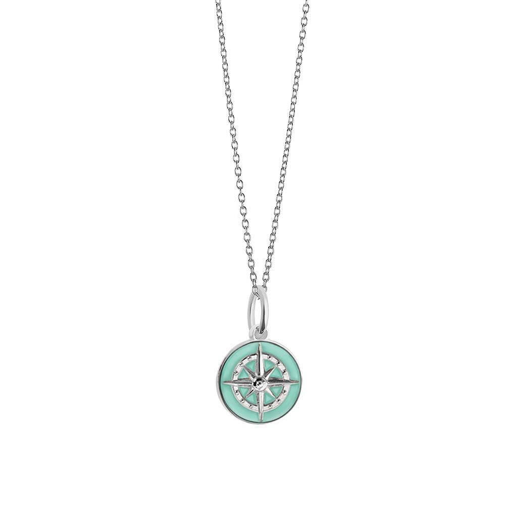 Silver Mini Mint Enamel Compass Charm (SHIPS JUNE) - JET SET CANDY  (4440633344088)