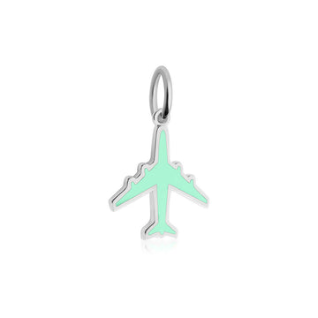 Silver Airplane Charm with Mint Enamel
