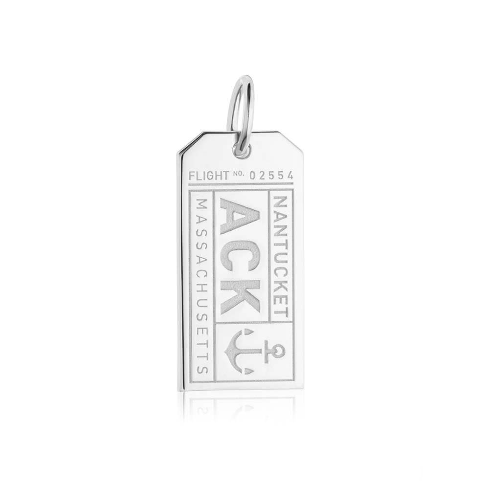 Sterling Silver Nantucket Charm, ACK Luggage Tag Charm - JET SET CANDY  (2036752908346)