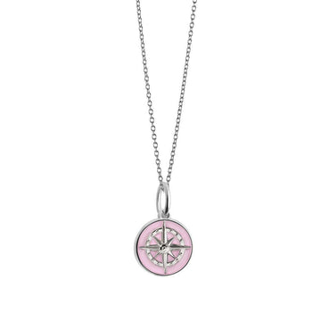 Silver Mini Pink Enamel Compass Charm