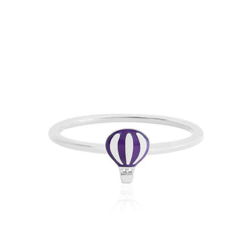 Silver Hot Air Balloon Ring, Purple Enamel