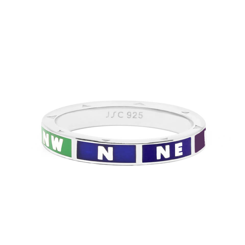 Silver Rainbow Enamel Compass Ring (6080810483896)