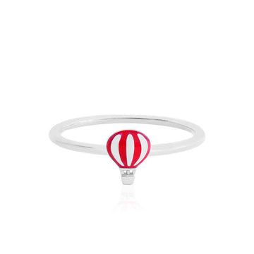 Silver Hot Air Balloon Ring, Red Enamel