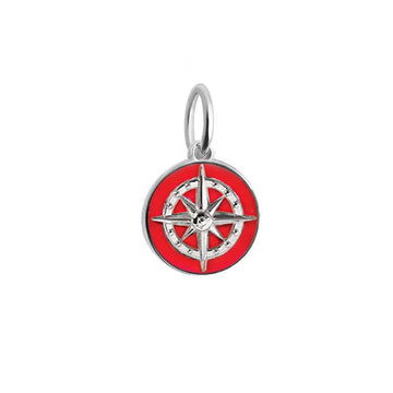 Silver Mini Red Enamel Compass Charm