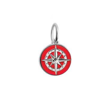 Red Enamel Compass, Silver Mini