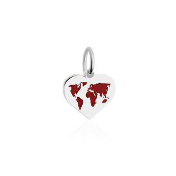 Red Enamel Silver Heart Map Charm