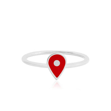 Silver Map Pin Ring with Red Enamel