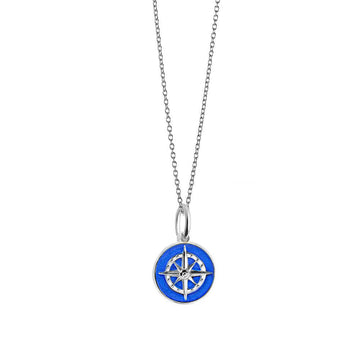 Compass Charm Royal Blue Enamel, Silver Mini