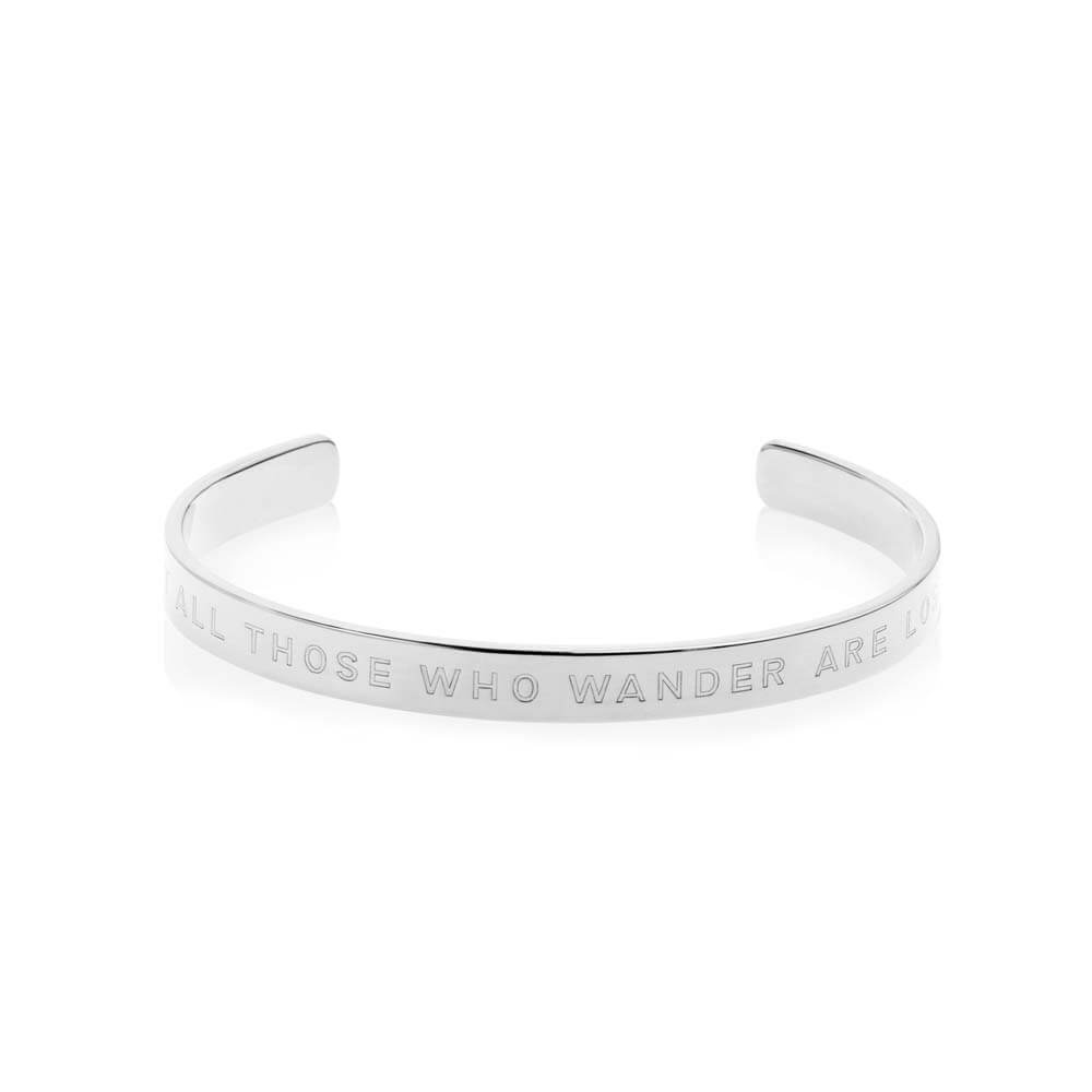 Silver Inspirational Cuff Bracelet "Not All Those Who Wander Are Lost" - JET SET CANDY  (2276703436858)