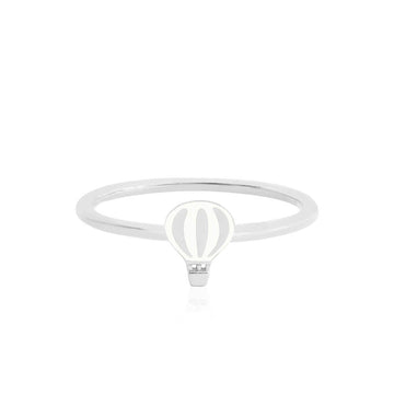 Silver Hot Air Balloon Ring, White Enamel