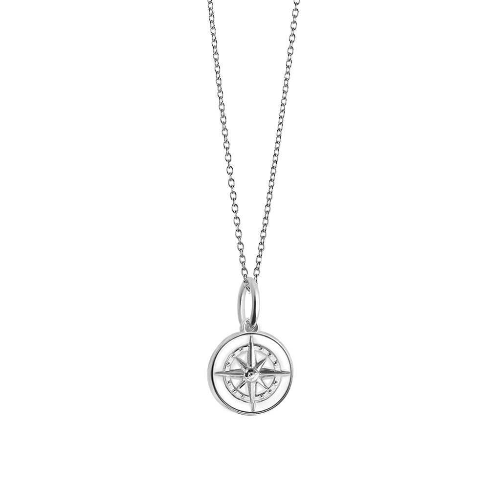 Silver Mini White Enamel Compass Charm - JET SET CANDY  (4440643403864)
