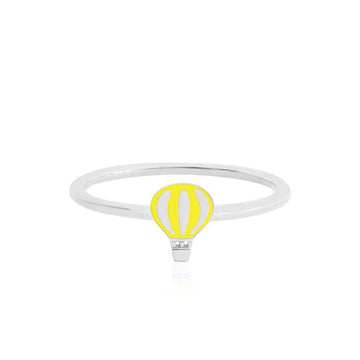 Silver Hot Air Balloon Ring, Yellow Enamel
